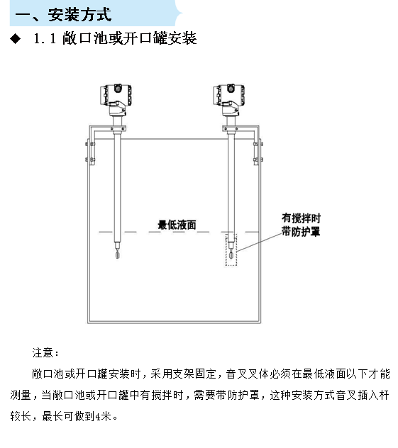 在線(xiàn)密度濃度計敞口池或開(kāi)口罐安裝